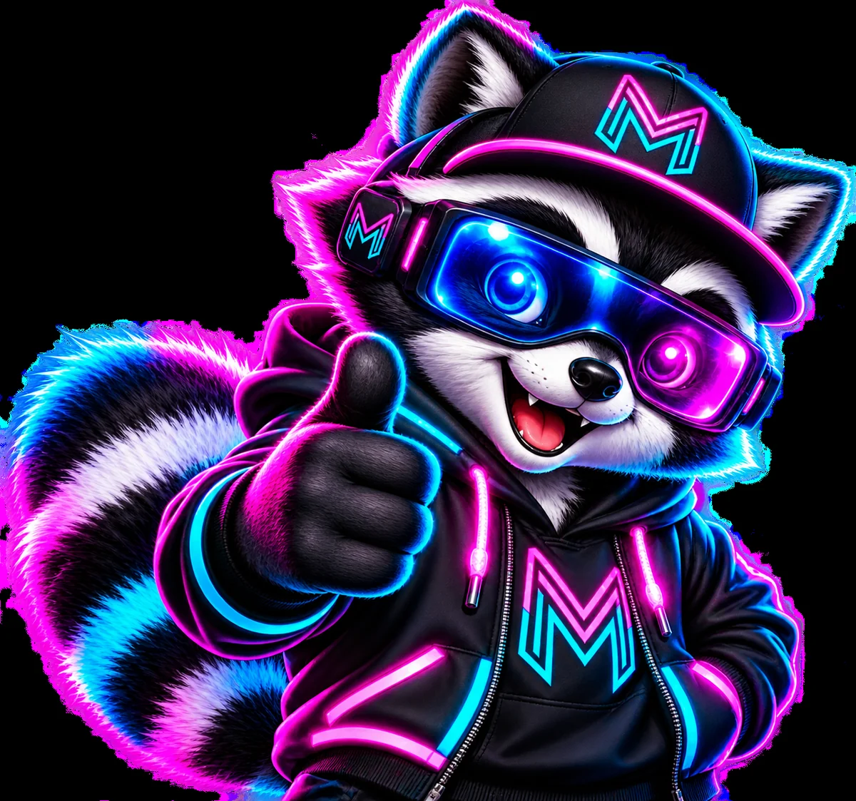 Mascota MultiTV con estilo futurista neón