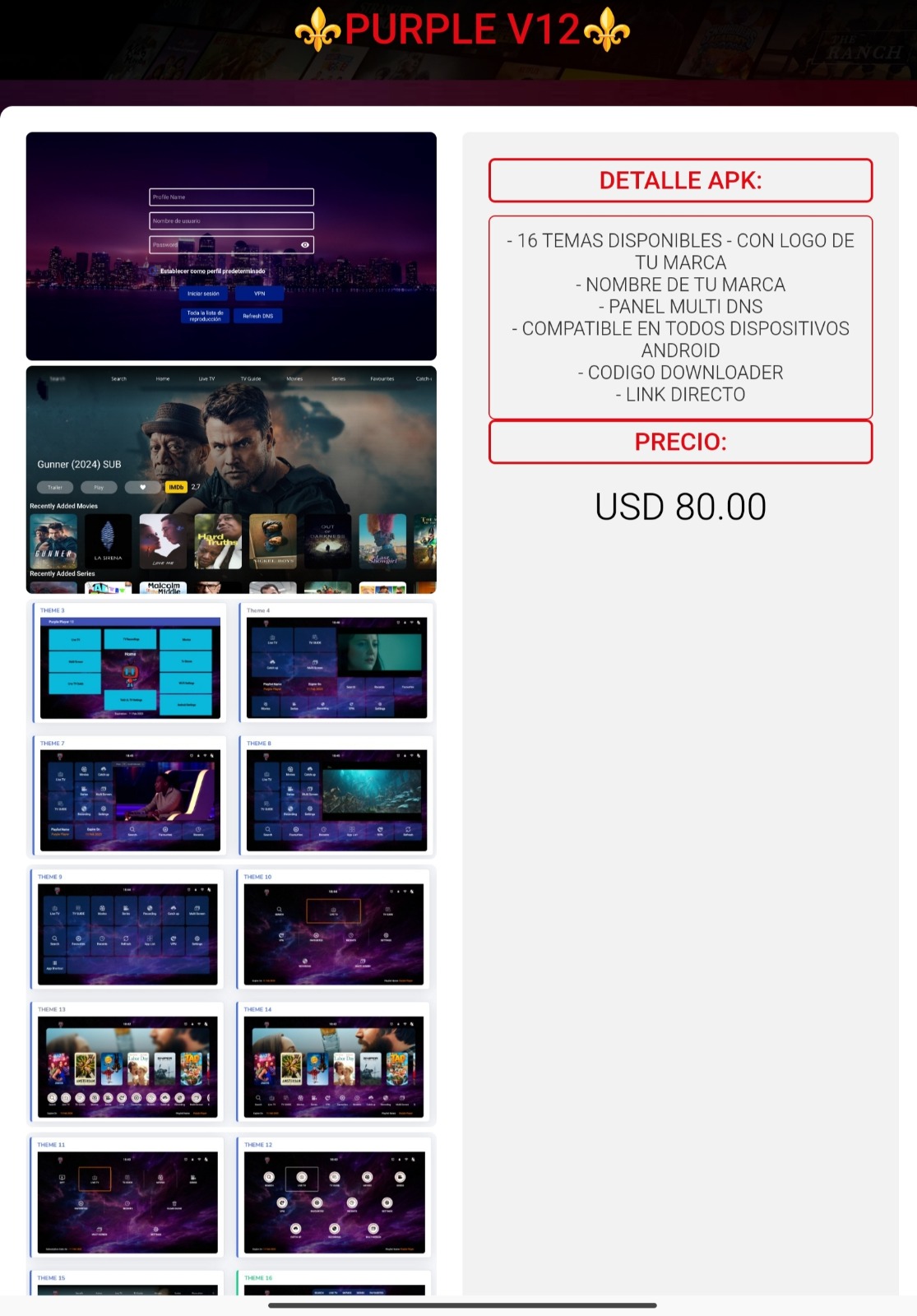 Referencia visual de PURPLE V12 · TEMAS