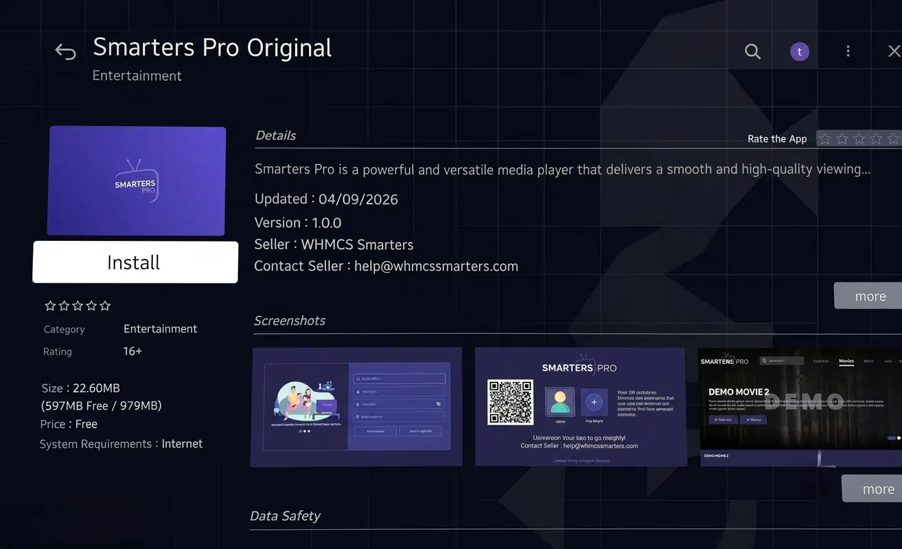 Pantalla del reproductor web en una Smart TV