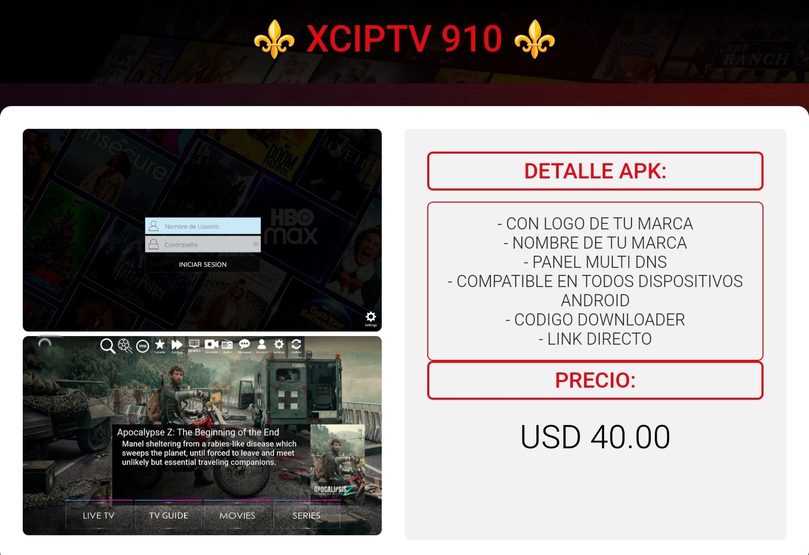Referencia visual de XCIPTV 910